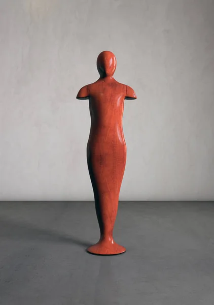 Wooden sculpture of a human figure on an empty room — Stock Photo, Image