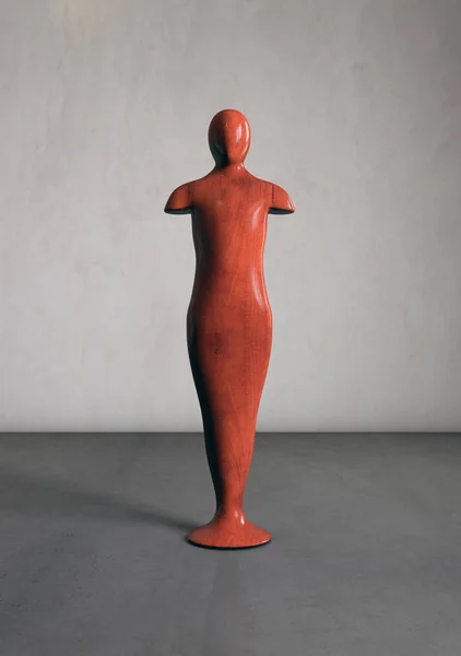 Escultura de madeira de uma figura humana em uma sala vazia — Fotografia de Stock