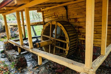 Sonbahar ormandaki su değirmeni