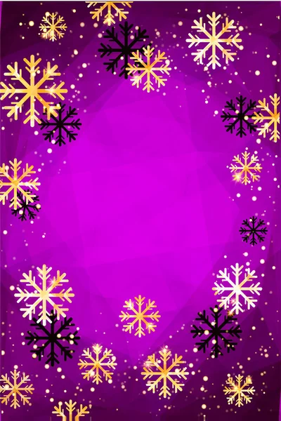 Kerstmis of Nieuwjaar achtergrond met gouden sneeuwvlokken. Abstract vectorillustratie. Gemakkelijk bewerkbaar modern sjabloon. — Stockvector