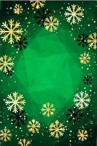 Kerstmis of Nieuwjaar achtergrond met gouden sneeuwvlokken. Abstract vectorillustratie. Gemakkelijk bewerkbaar modern sjabloon. — Stockvector