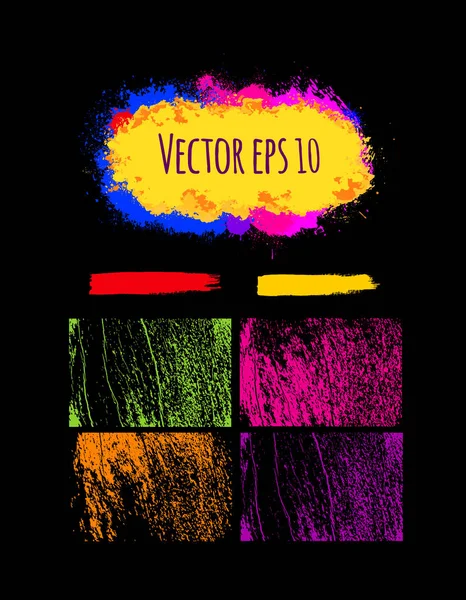 Boyalı grunge afiş kümesi. Parlak renkli mürekkep vektör lekeleri üzerinde siyah izole. — Stok Vektör