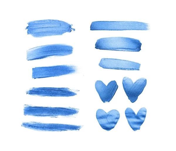 Set van glanzende klassieke blauwe penseelstreken geïnspireerd op klassiek blauw - kleur van het jaar 2020. — Stockfoto