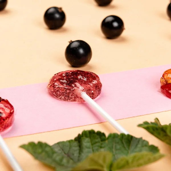 Lollipops made from natural fruits and berries. Healthy food and vegetarian food concepts.