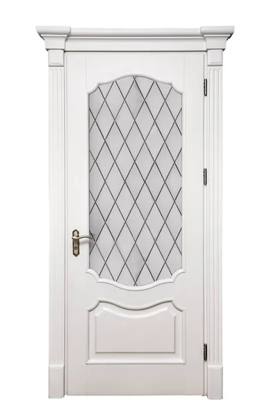 White classic wooden door isolated on white background. The doors are decorated with classic elements. — Stock Image White Classic Wooden Door Isolated White Background Doors Decorated Classic Royalty Free Stock Images