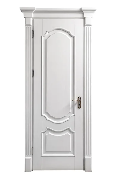 White classic wooden door isolated on white background. The doors are decorated with classic elements. — Stock Image White Classic Wooden Door Isolated White Background Doors Decorated Classic Stock Picture