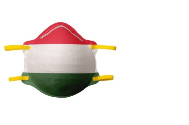 .Yüz maskesi ve ulusal bayrak resmi. Beyaz bir arka planda izole edilmiş. Çevresel koruma kavramı, sağlık sorunları