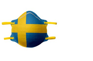 .Yüz maskesi ve ulusal bayrak resmi. Beyaz bir arka planda izole edilmiş. Çevresel koruma kavramı, sağlık sorunları