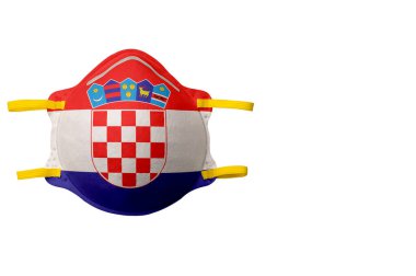 .Yüz maskesi ve ulusal bayrak resmi. Beyaz bir arka planda izole edilmiş. Çevresel koruma kavramı, sağlık sorunları