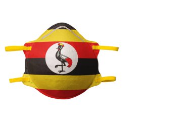 .Yüz maskesi ve ulusal bayrak resmi. Beyaz bir arka planda izole edilmiş. Çevresel koruma kavramı, sağlık sorunları