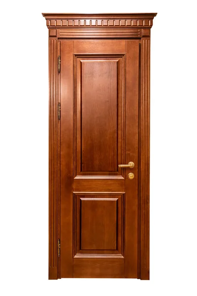 Brun Klassisk Trä Dörr Isolerad Vit Bakgrund Dörrarna Dekorerade Med — Stockfoto