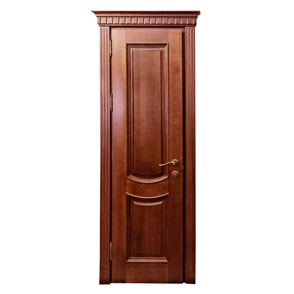 Brown classic wooden door isolated on white background. The doors are decorated with classic elements. — Stock Image Brown Classic Wooden Door Isolated White Background Doors Decorated Classic Stock Photo