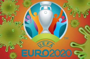 Ukrayna. Chernivtsi - 03.02.2020: Coronavis salgını nedeniyle, Avrupa Futbol Şampiyonası tehdit edildi, Euro 2020