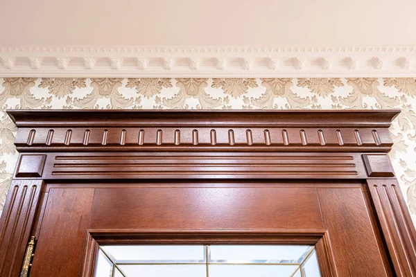 Decor elements for classic wooden doors, pilasters, platbands. — Stock Image Decor Elements Classic Wooden Doors Pilasters Platbands Royalty Free Stock Photos