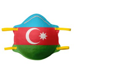 .Yüz maskesi ve ulusal bayrak resmi. Beyaz bir arka planda izole edilmiş. Çevresel koruma kavramı, sağlık sorunları