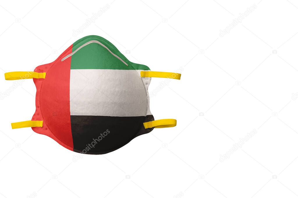 .Face mask with the image of the national flag. Isolated on a white background. The concept of protection from environmental, health problems