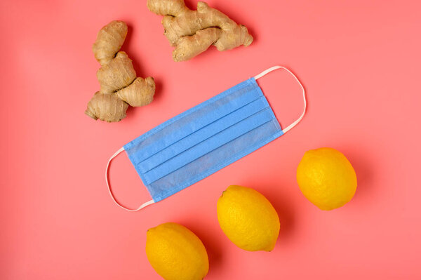 Natural medicine. Immunostimulating products: ginger root lemon. Face mask