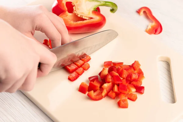 Section Bell Pepper Sharp Knife Cutting Board Made Artificial Stone — Stockfoto