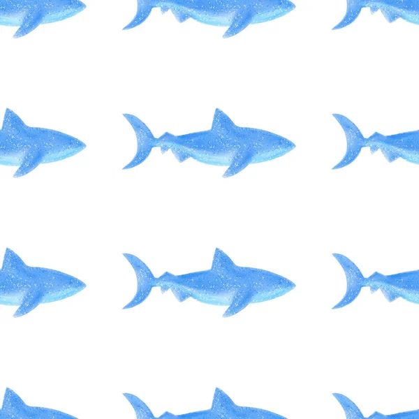 Patrón sin costuras de tiburones azules. Ilustración digital. Imagen de stock . —  Fotos de Stock