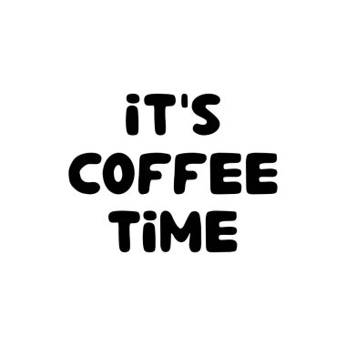 Kahve vakti geldi. Elle çizilmiş mürekkep mücevheri. Beyaz arka planda izole edilmiş. Vektör stok illüstrasyonu.