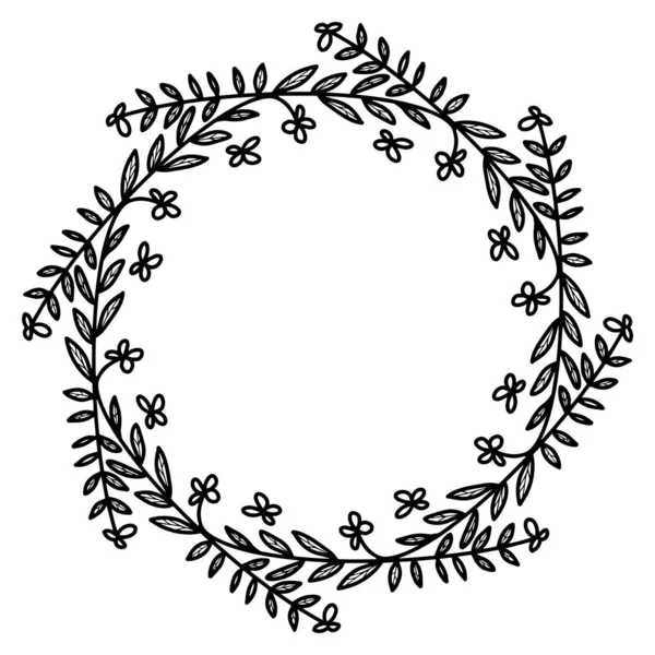 Abstracte Doodle Bloemkader Van Bladeren Bloemen Geïsoleerd Witte Achtergrond — Stockvector