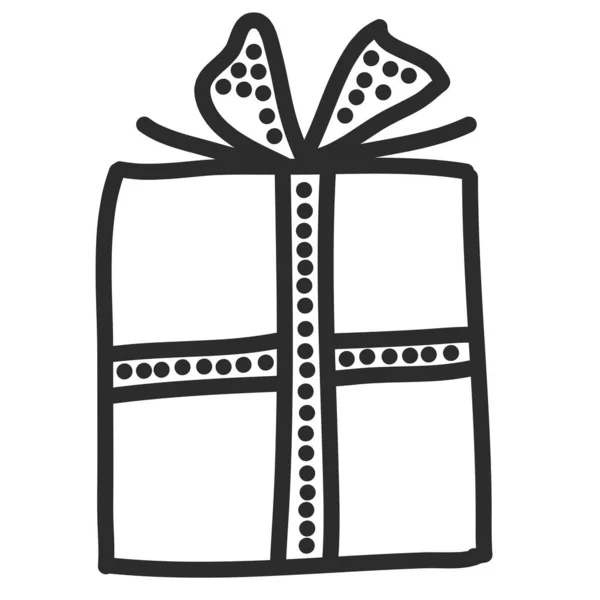 Doodle Singolo Regalo Disegnato Mano Regalo Capodanno Scatola Natale Illustrazione — Vettoriale Stock