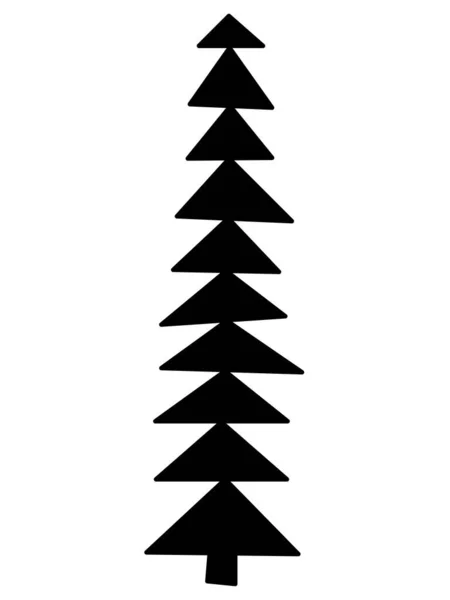 单手画新年冷杉树 冬季贺卡 贴纸和季节性装饰的涂鸦图解 — 图库矢量图片