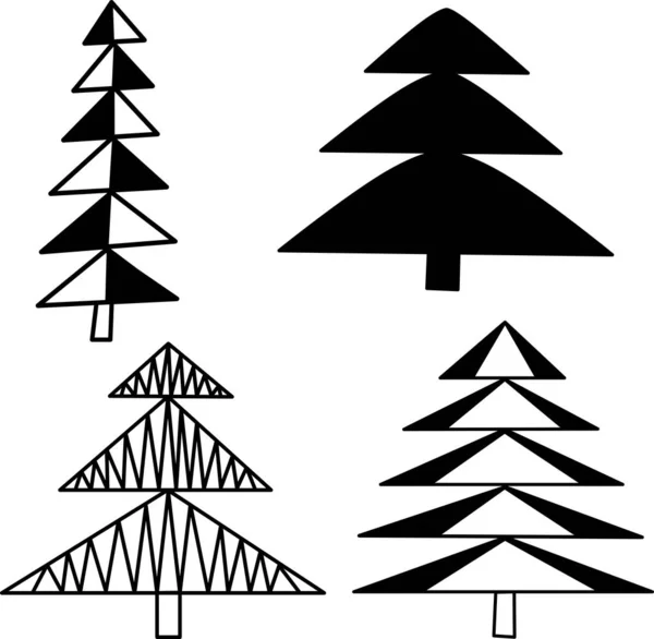 Set Fir Trees Scandinavian Style Isolated Elements White Background Nordic — Stock Vector