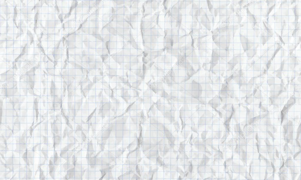 Crumpled squared paper. Textured with shadows background. Stock illustration.