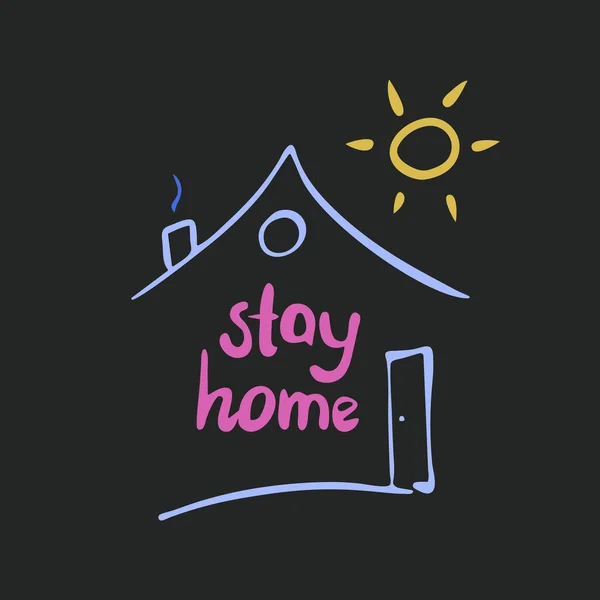 家にいて かわいい手の引用符と家の形とポスターで太陽を描いた ベクターストックイラスト — ストックベクタ