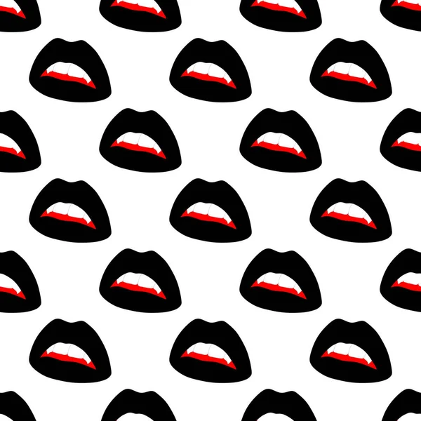 Απρόσκοπτη Μοτίβο Από Επίπεδα Μαύρα Ανοιχτά Χείλη Βαμπιροκυνόδοντες Απομονωμένο Λευκό — Διανυσματικό Αρχείο