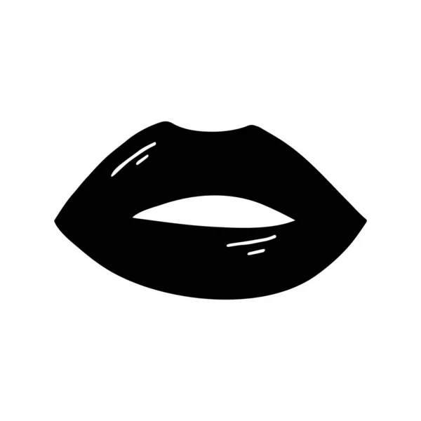 Flat Doodle Black Open Lips Flare Isolated White Vector Stock — Stock Vector