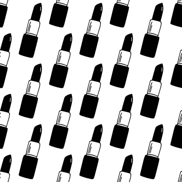 Seamless pattern made from flat doodle lipstick. Isolated on white background. Vector stock illustration. — Stock Vector