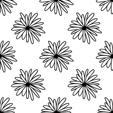 Karalamalı papatya çiçeklerinden yapılmış kusursuz desen. Beyazda izole edilmiş. Vektör stok illüstrasyonu.