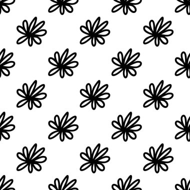 Karalamalı papatya çiçeklerinden yapılmış kusursuz desen. Beyaz arka planda izole edilmiş. Vektör stok illüstrasyonu.