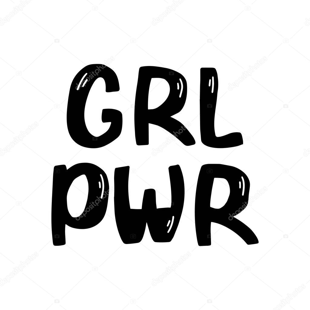 Girl power. Hand drawn ink lettering. Symbolic feminist poster. Isolated on white background. Vector stock illustration.