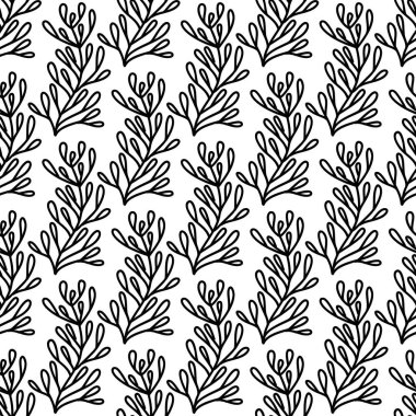 Bitkisel dikişsiz desen. Beyaz arka planda izole edilmiş. Vektör stok illüstrasyonu.