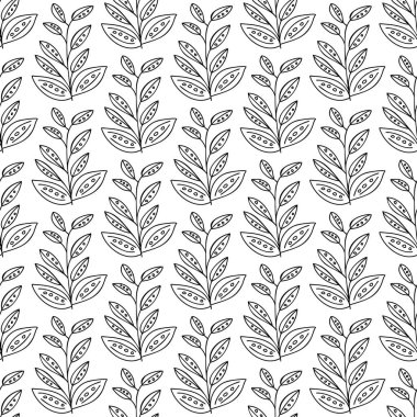 Bitkisel dikişsiz desen. Beyaz arka planda izole edilmiş. Vektör stok illüstrasyonu.
