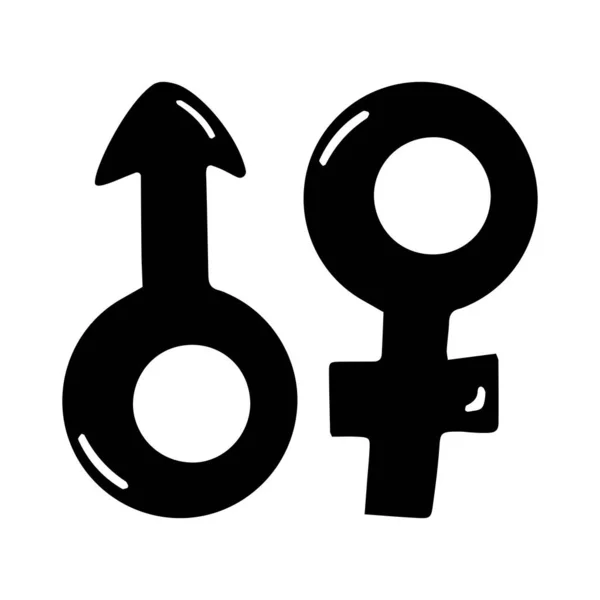 Mignon Dessiné Main Doodle Symboles Masculins Féminins Isolé Sur Blanc — Image vectorielle