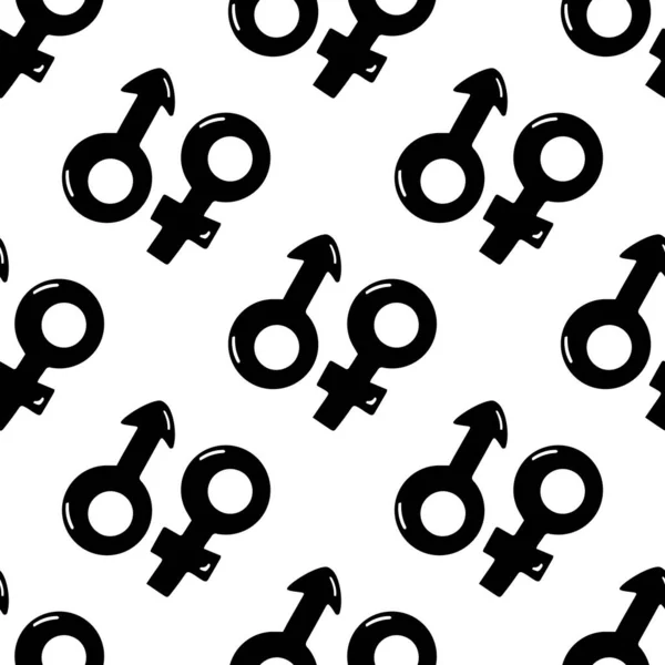 Modèle Sans Couture Fabriqué Partir Doodle Symboles Masculins Féminins Isolé — Image vectorielle