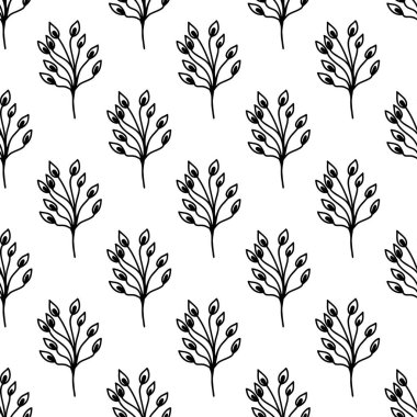 Bitkisel dikişsiz desen. Beyaz arka planda izole edilmiş. Vektör stok illüstrasyonu.
