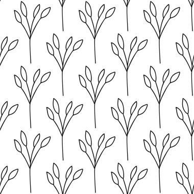 Bitkisel dikişsiz desen. Beyaz arka planda izole edilmiş. Vektör stok illüstrasyonu.