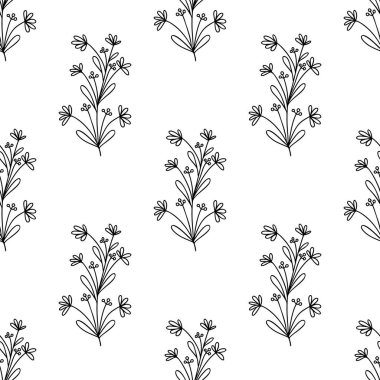 Bitkisel dikişsiz desen. Beyaz arka planda izole edilmiş. Vektör stok illüstrasyonu.