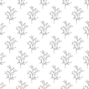 Bitkisel dikişsiz desen. Beyaz arka planda izole edilmiş. Vektör stok illüstrasyonu.