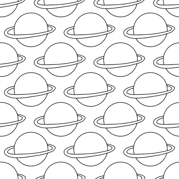 Bezproblémový Vzor Čmáranice Saturnové Planety Izolovaný Bílém Obrázek Vektorové Populace — Stockový vektor