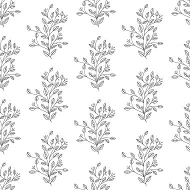 Bitkisel dikişsiz desen. Beyaz arka planda izole edilmiş. Vektör stok illüstrasyonu.