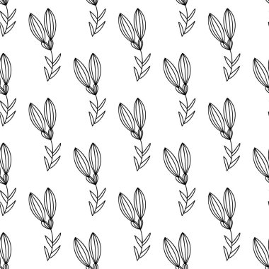 Bitkisel dikişsiz desen. Beyaz arka planda izole edilmiş. Vektör stok illüstrasyonu.
