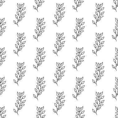 Bitkisel dikişsiz desen. Beyaz arka planda izole edilmiş. Vektör stok illüstrasyonu.