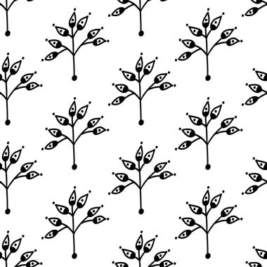 Bitkisel dikişsiz desen. Beyaz arka planda izole edilmiş. Vektör stok illüstrasyonu.