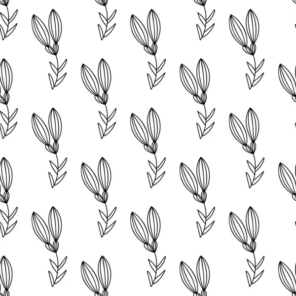 Bitkisel dikişsiz desen. Beyaz arka planda izole edilmiş. Vektör stok illüstrasyonu.